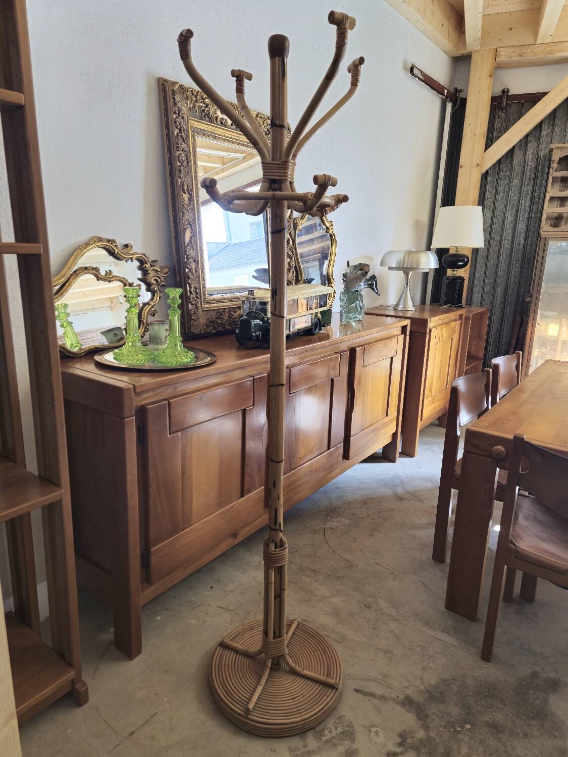 Vintage rattan bamboo parrot coat rack