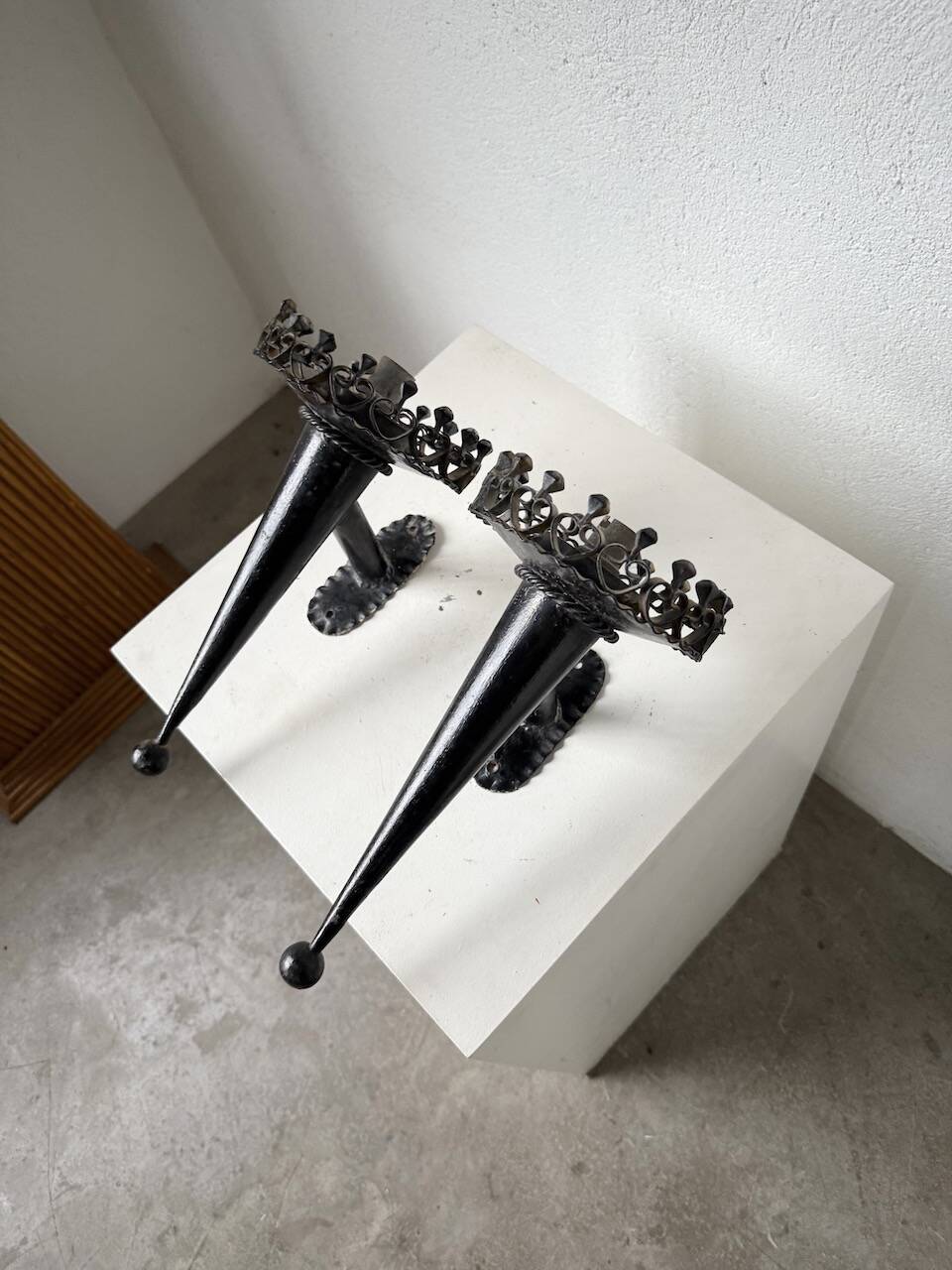 Black metal brutalist wall lights