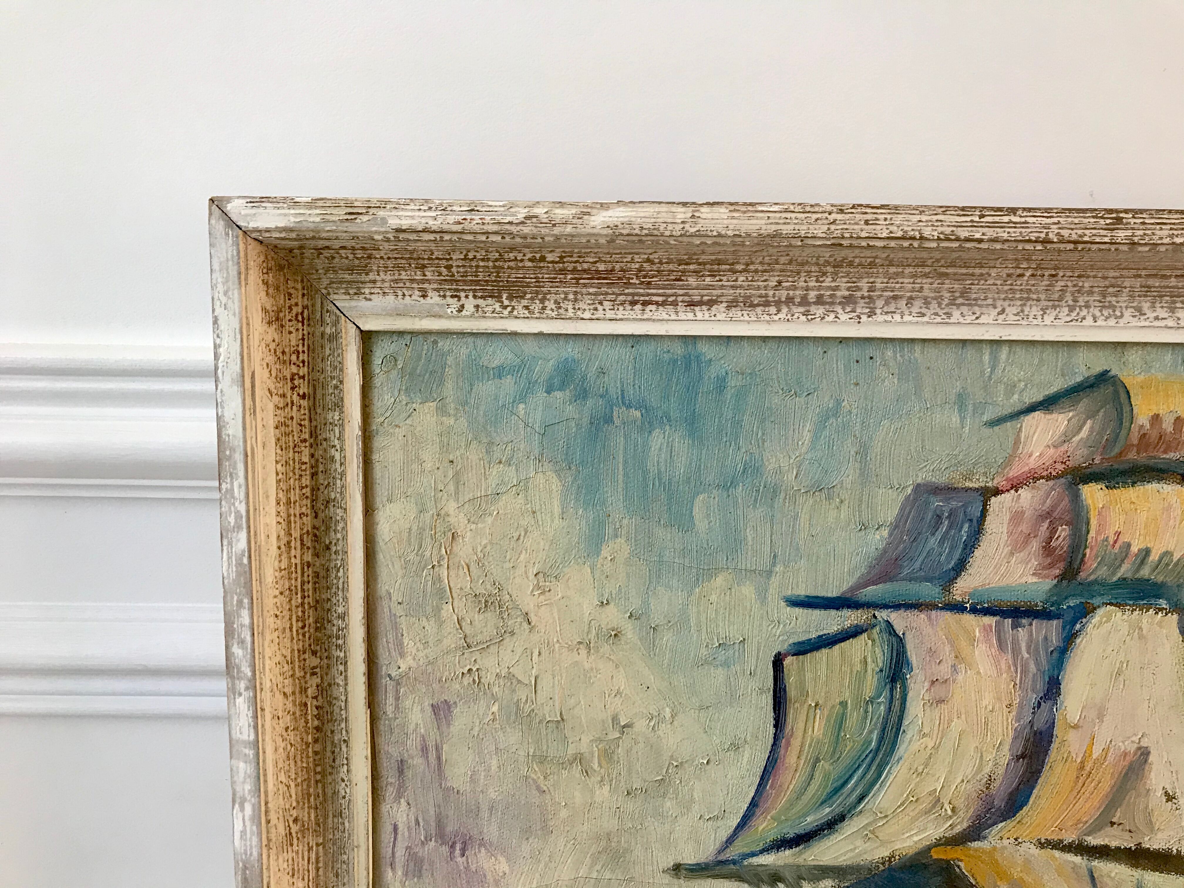 Marine painting oil on canvas old sailboat boat