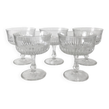 Set of 5 1920s style ribbed glass champagne glasses