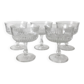 Set of 5 1920s style ribbed glass champagne glasses