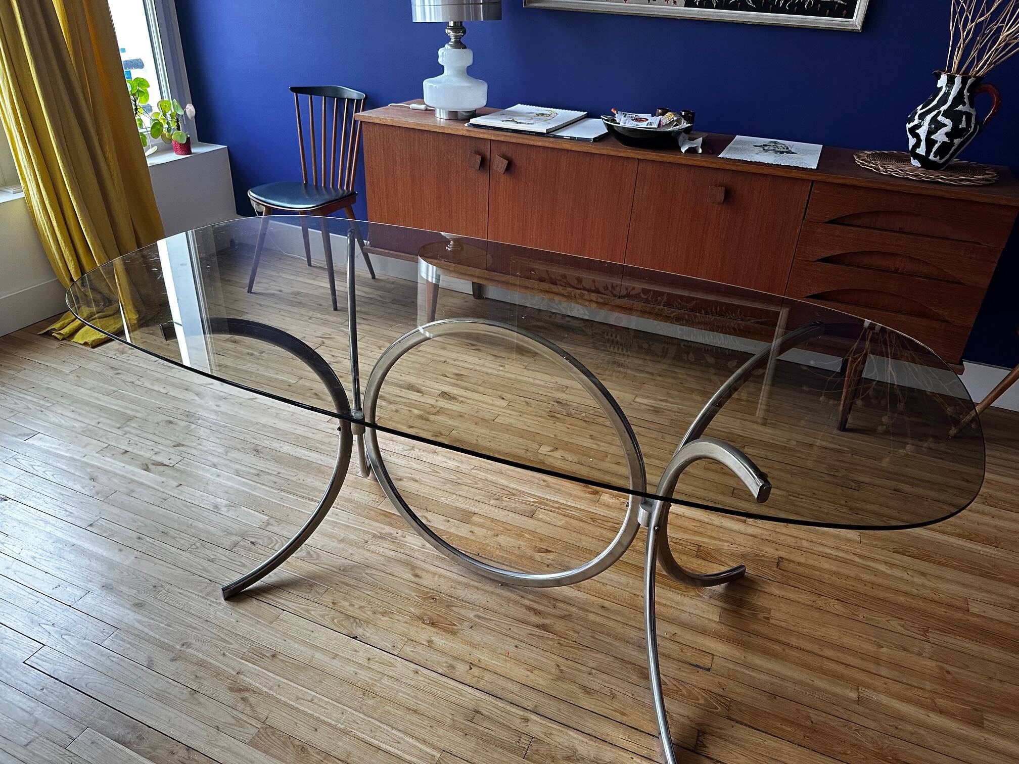 Glass and metal table