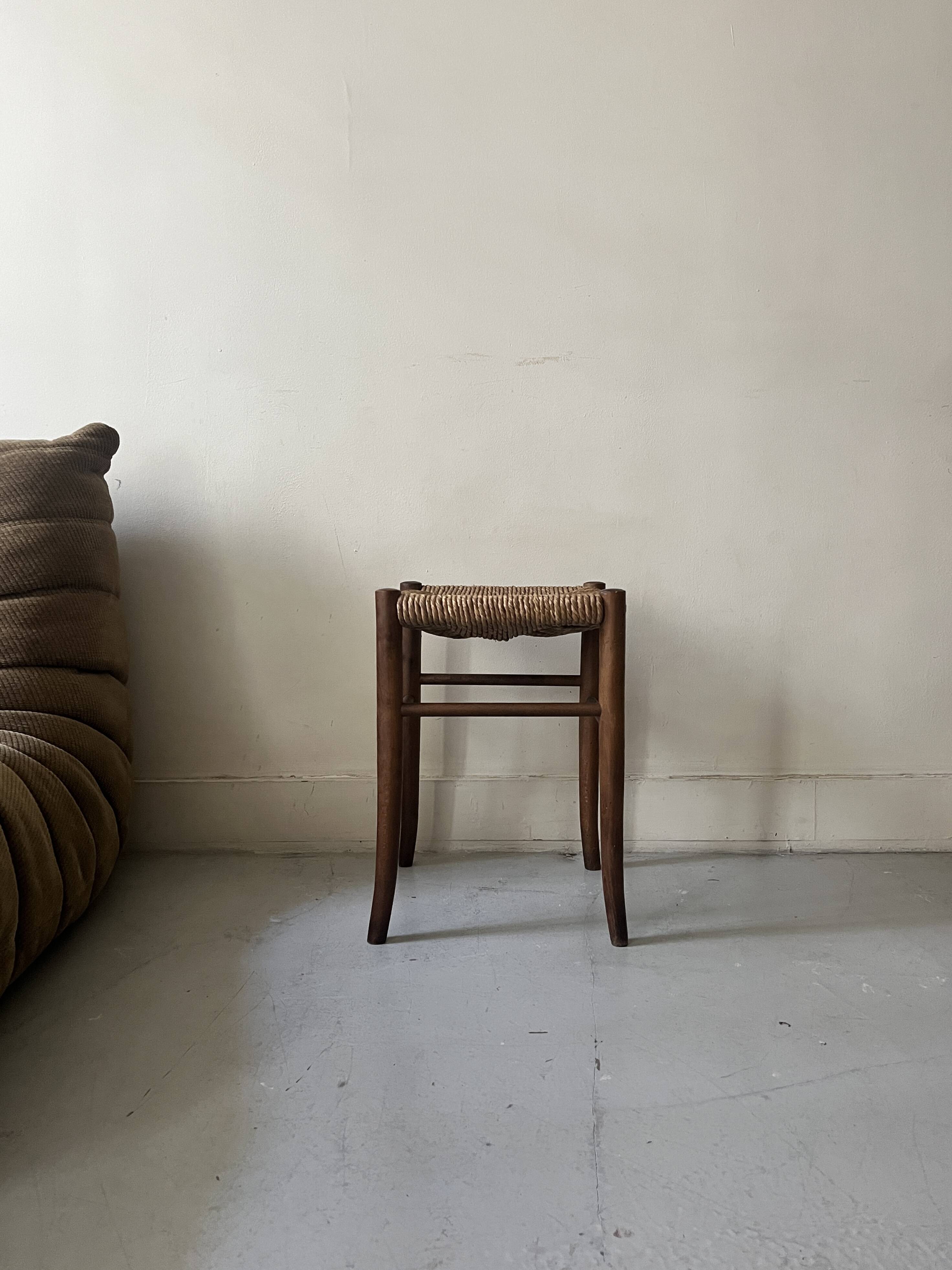 tabouret de table vintage en bois et osier, 1960