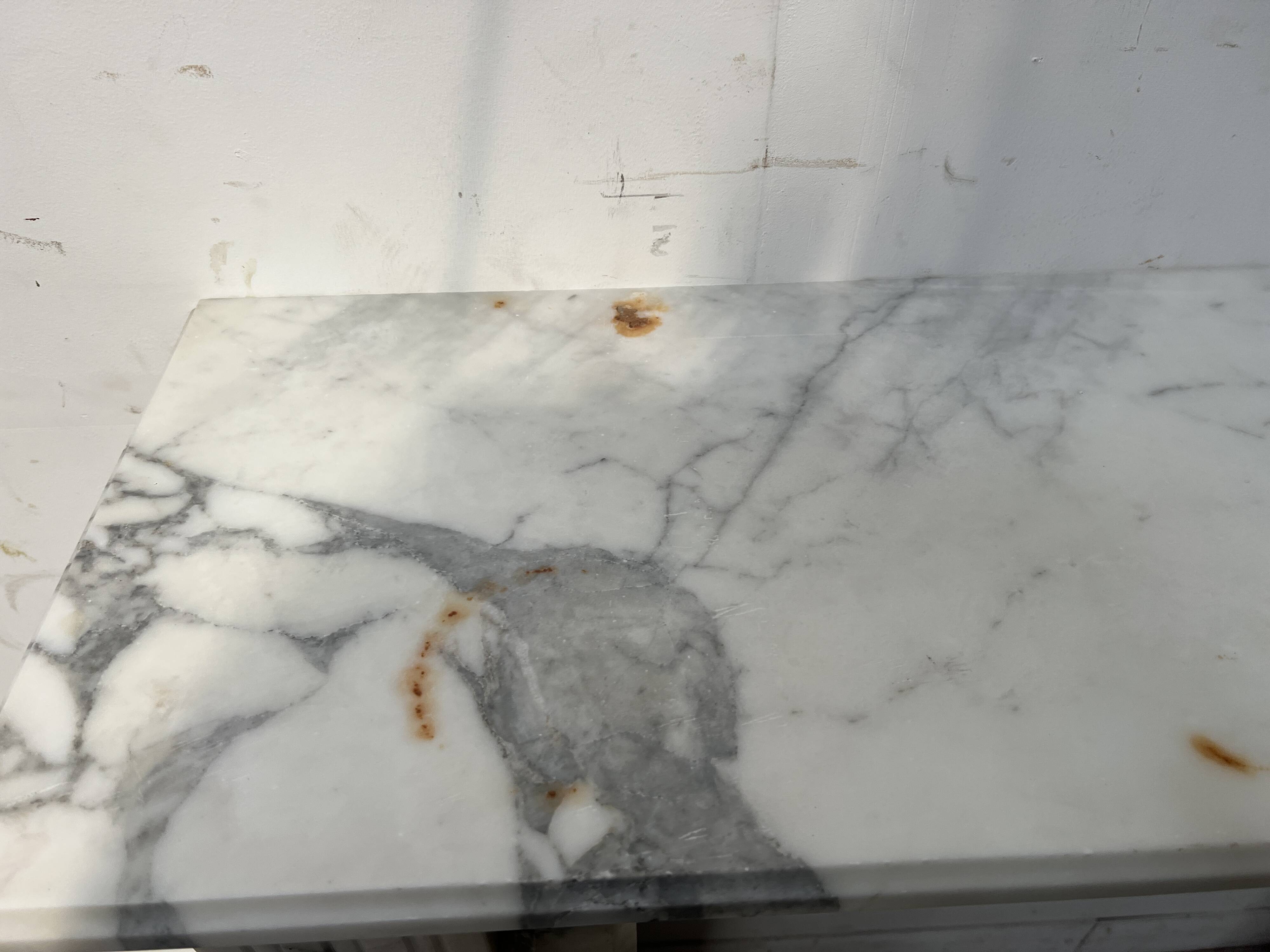 Louis XVI Style White Veined Carrara Marble Fireplace 19th Century