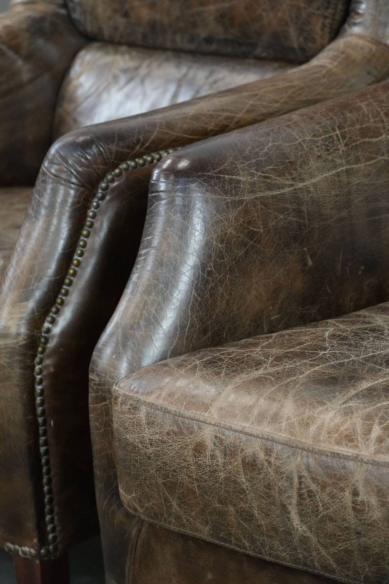 Very comfortable set of two vintage cowhide leather armchairs