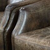 Very comfortable set of two vintage cowhide leather armchairs