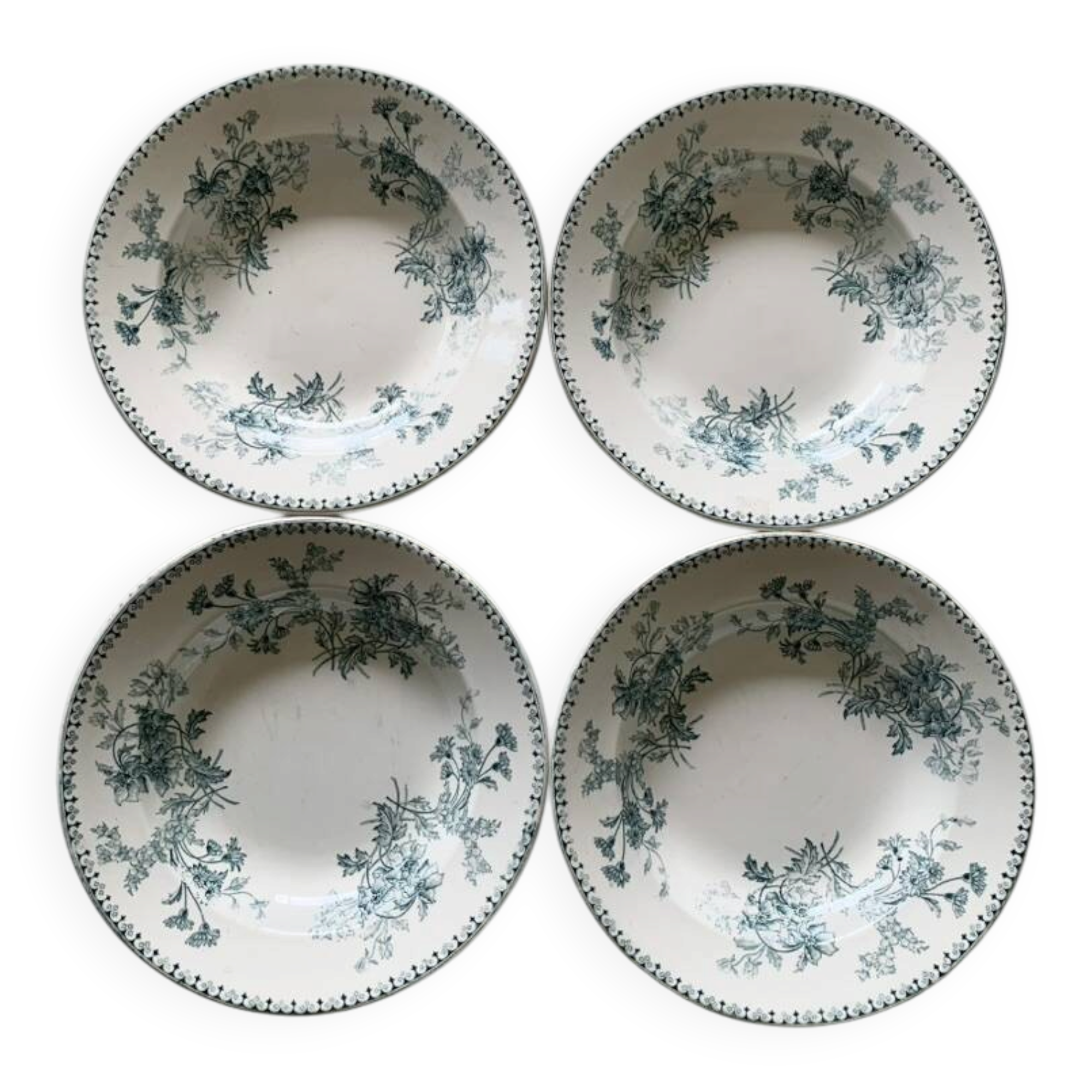 Set of 4 deep plates Sarreguemines Elvire U&C antique French earthenware