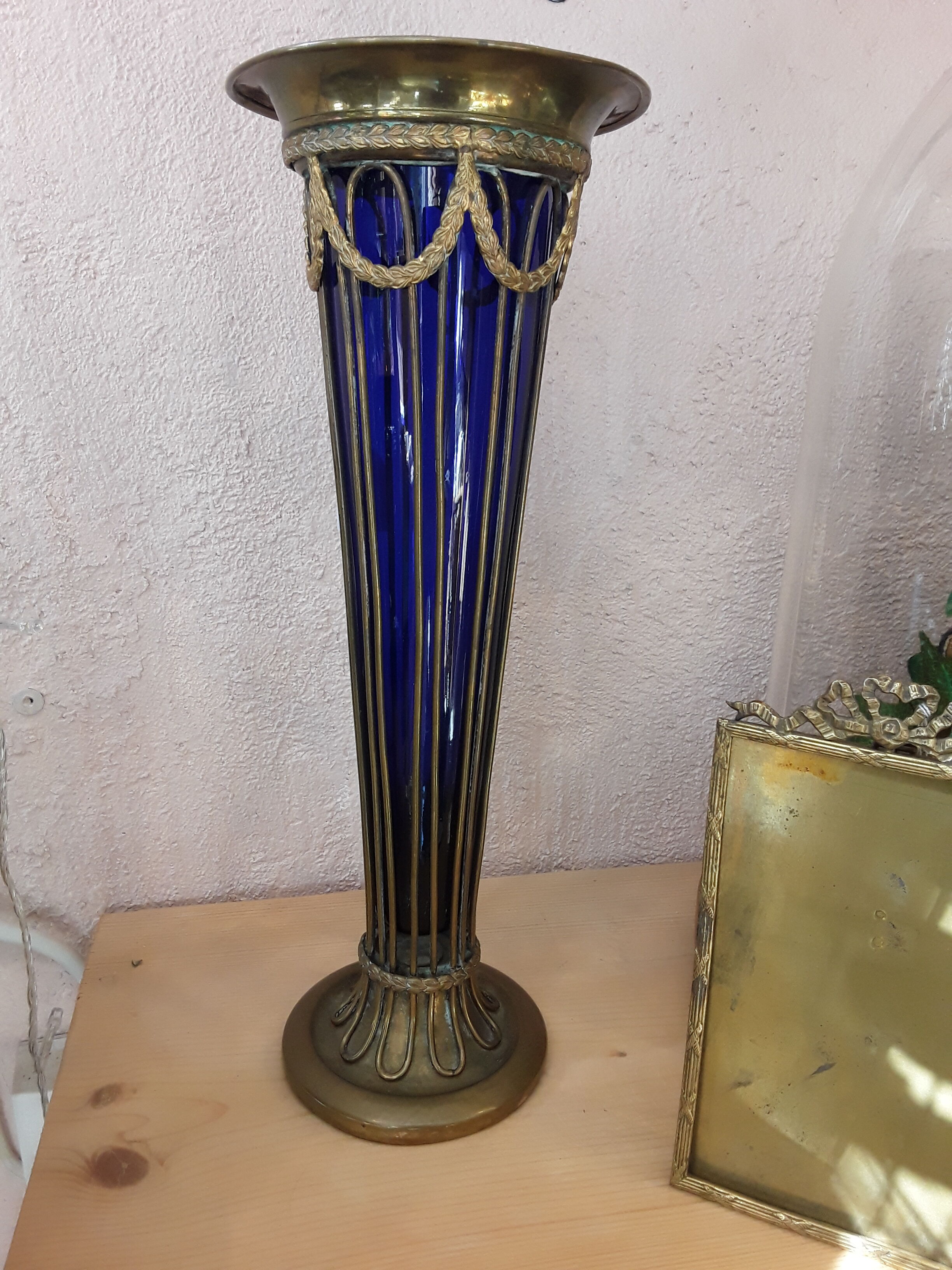 Glass and brass vase