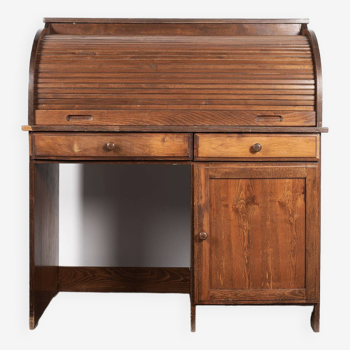 American secretary desk with cylinder, in solid wood.