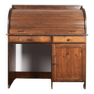 American secretary desk with cylinder, in solid wood.