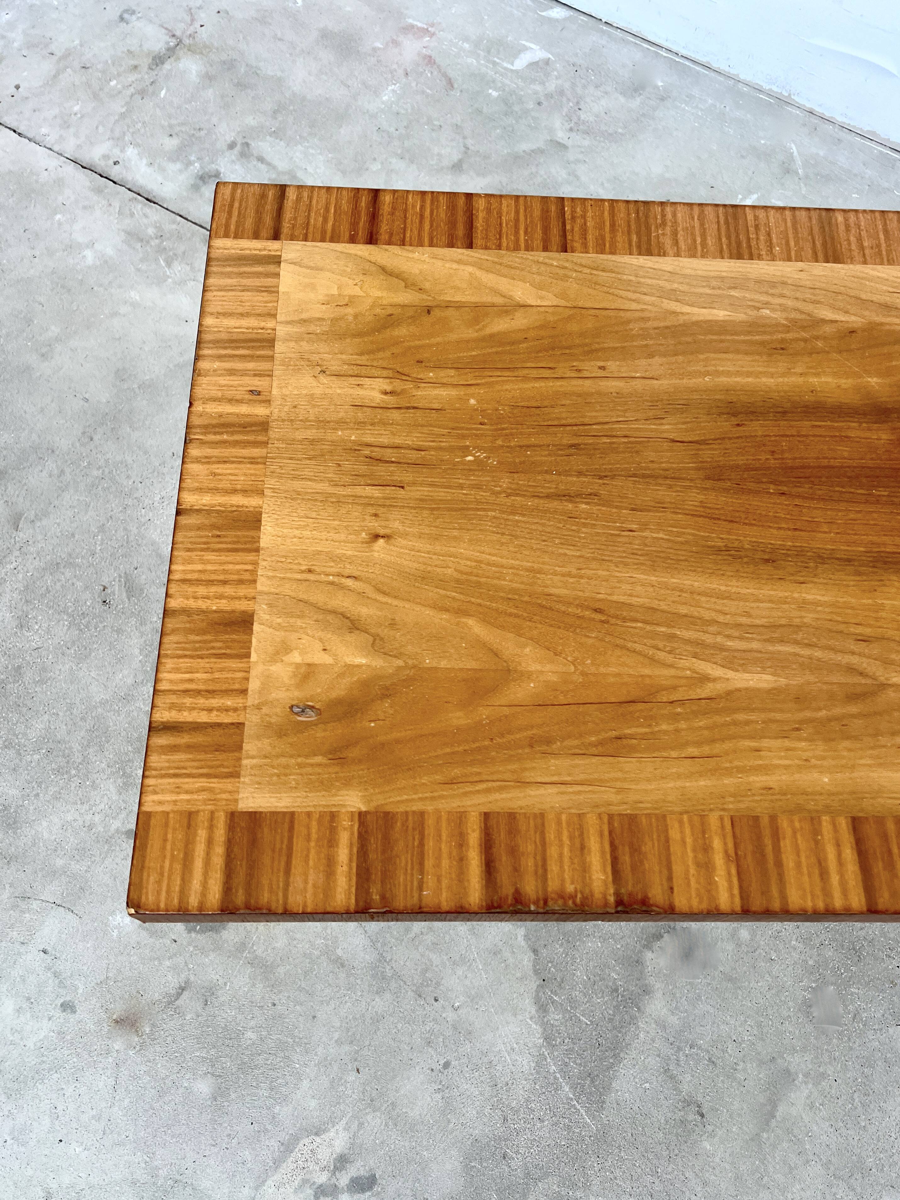 70s walnut marquetry coffee table
