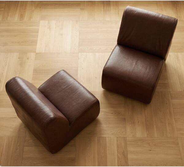 Paire de chauffeuses modulaires vintage en simili-cuir bordeaux - Années 70