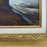 Abstract oil on canvas signed in its gilded wooden frame. 60s 70s