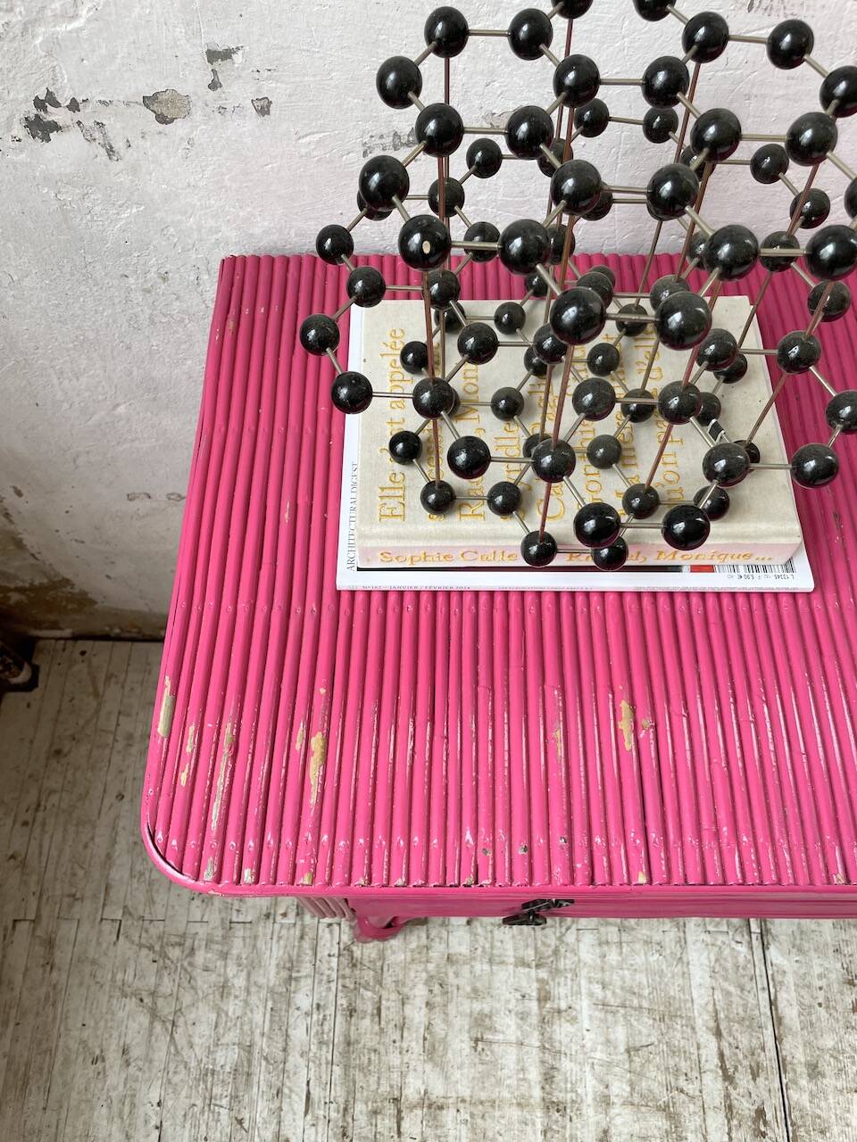 Vintage pink rattan chest of drawers