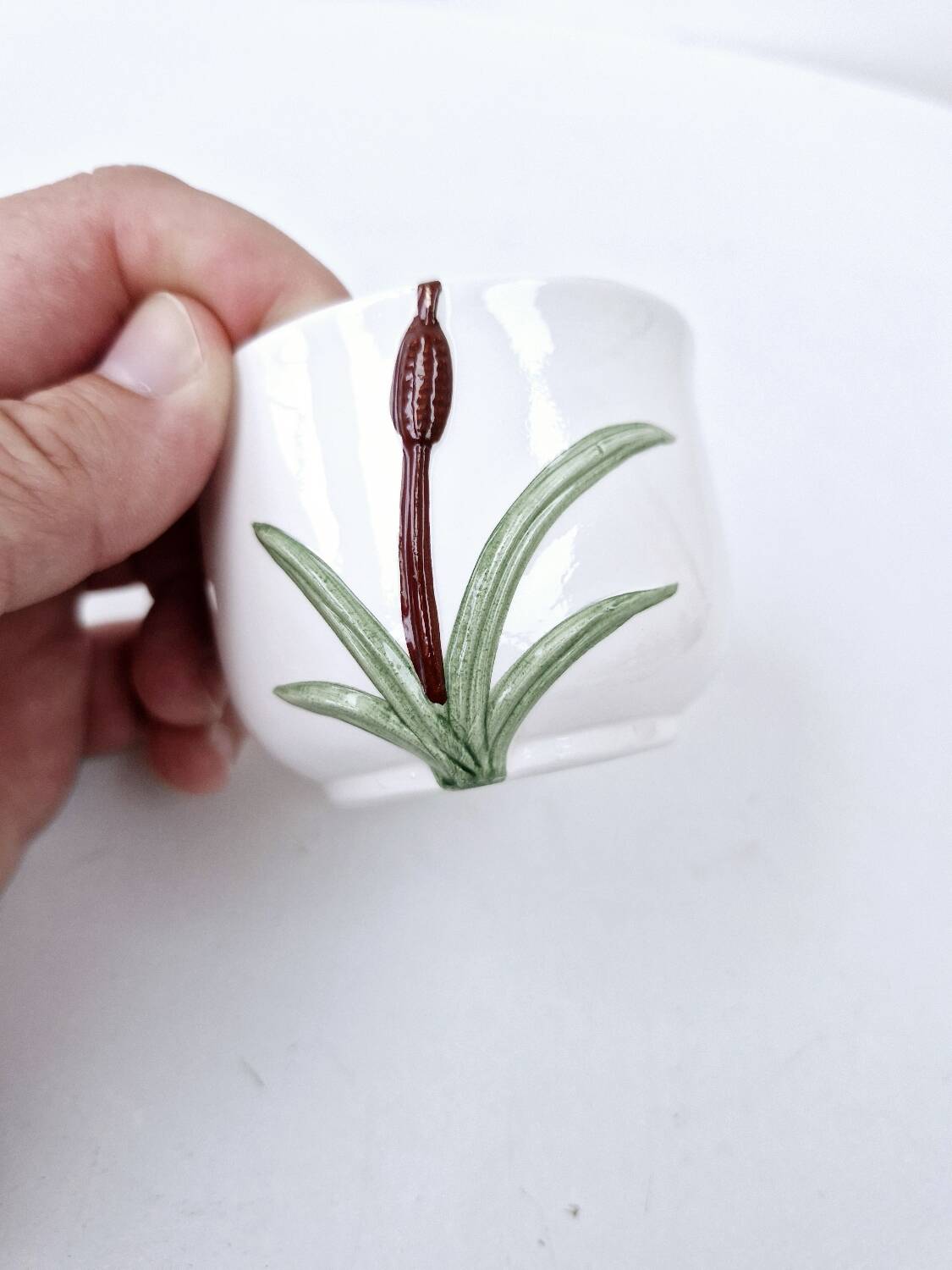 Vintage ceramic tea set barbotine duck reeds hand painted