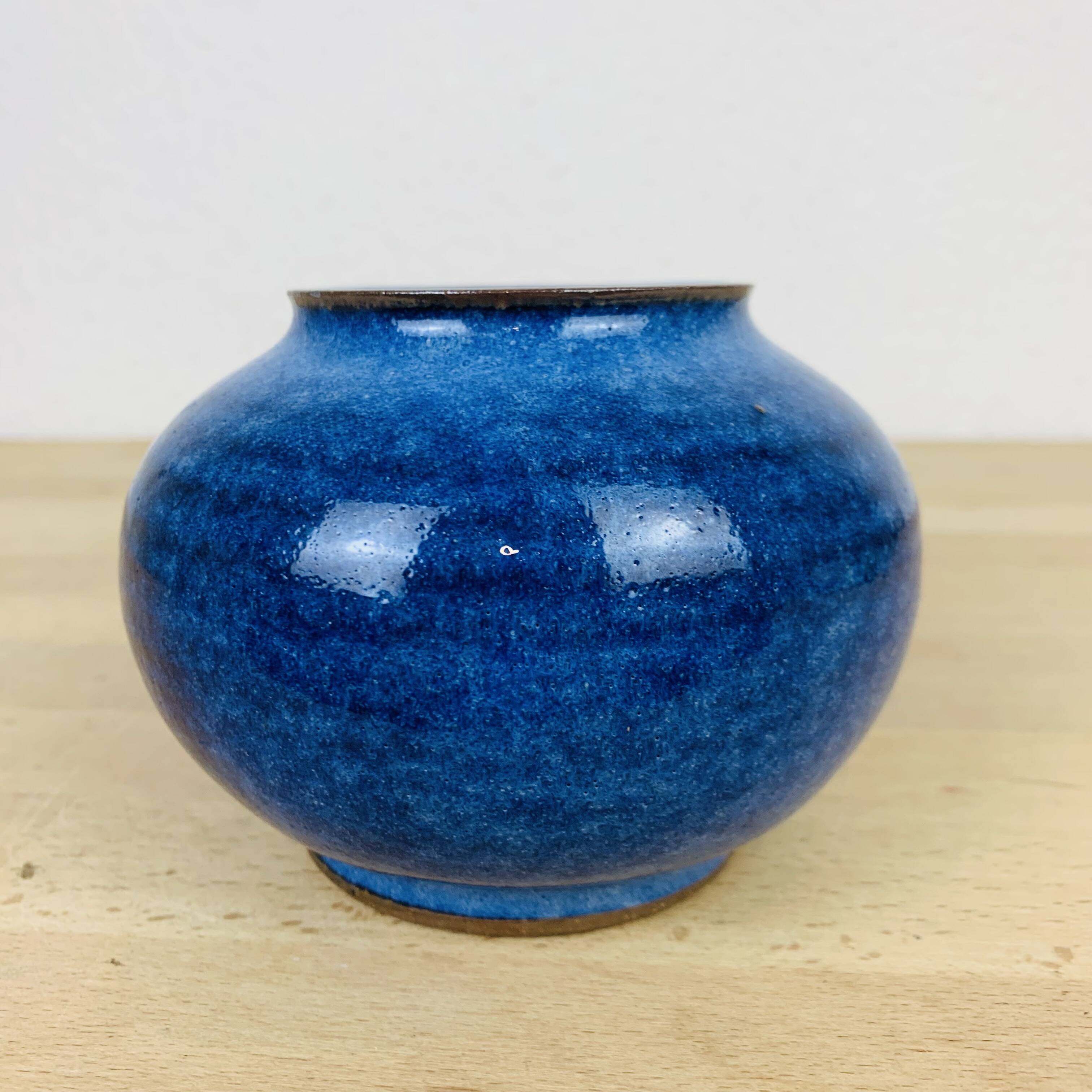 Blue ceramic ball vase
