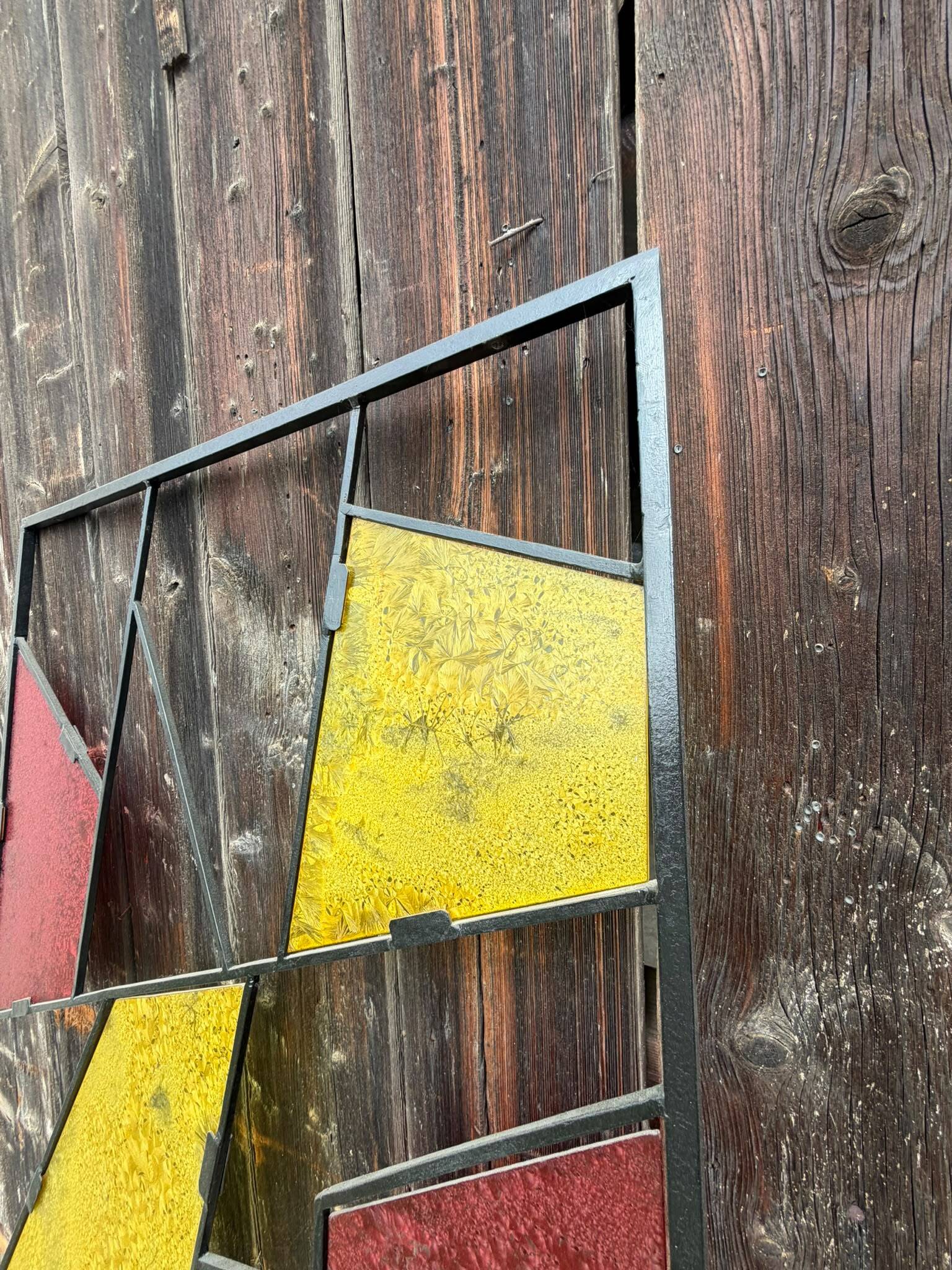 Mid-century modern geometric room divider with textured coloured glass, 1970s–1980s