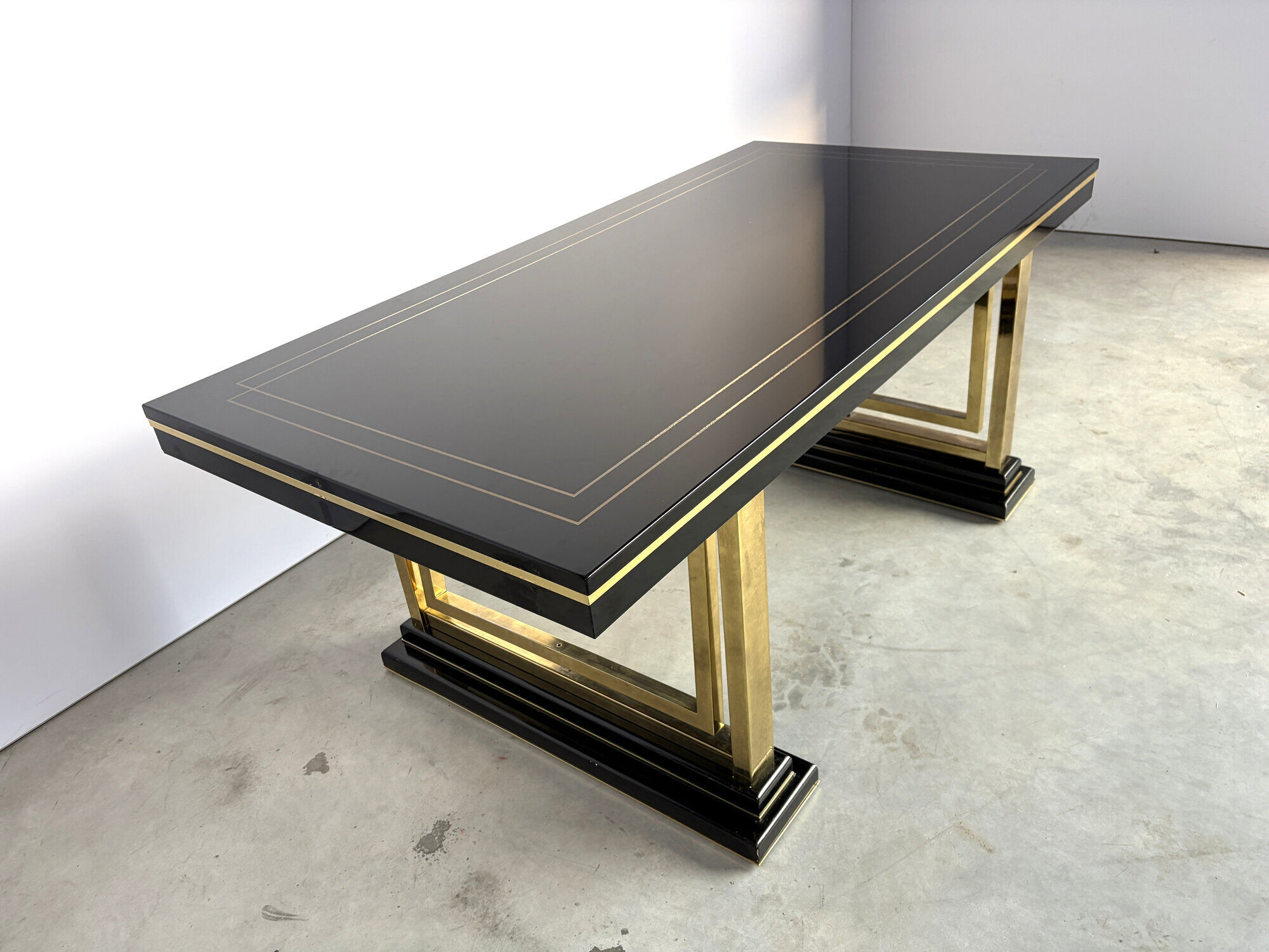Vintage lacquer and brass dining table, 1970s