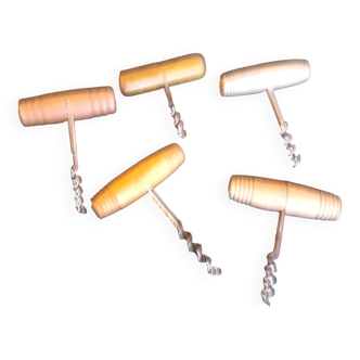 Set of five wooden handle corkscrews