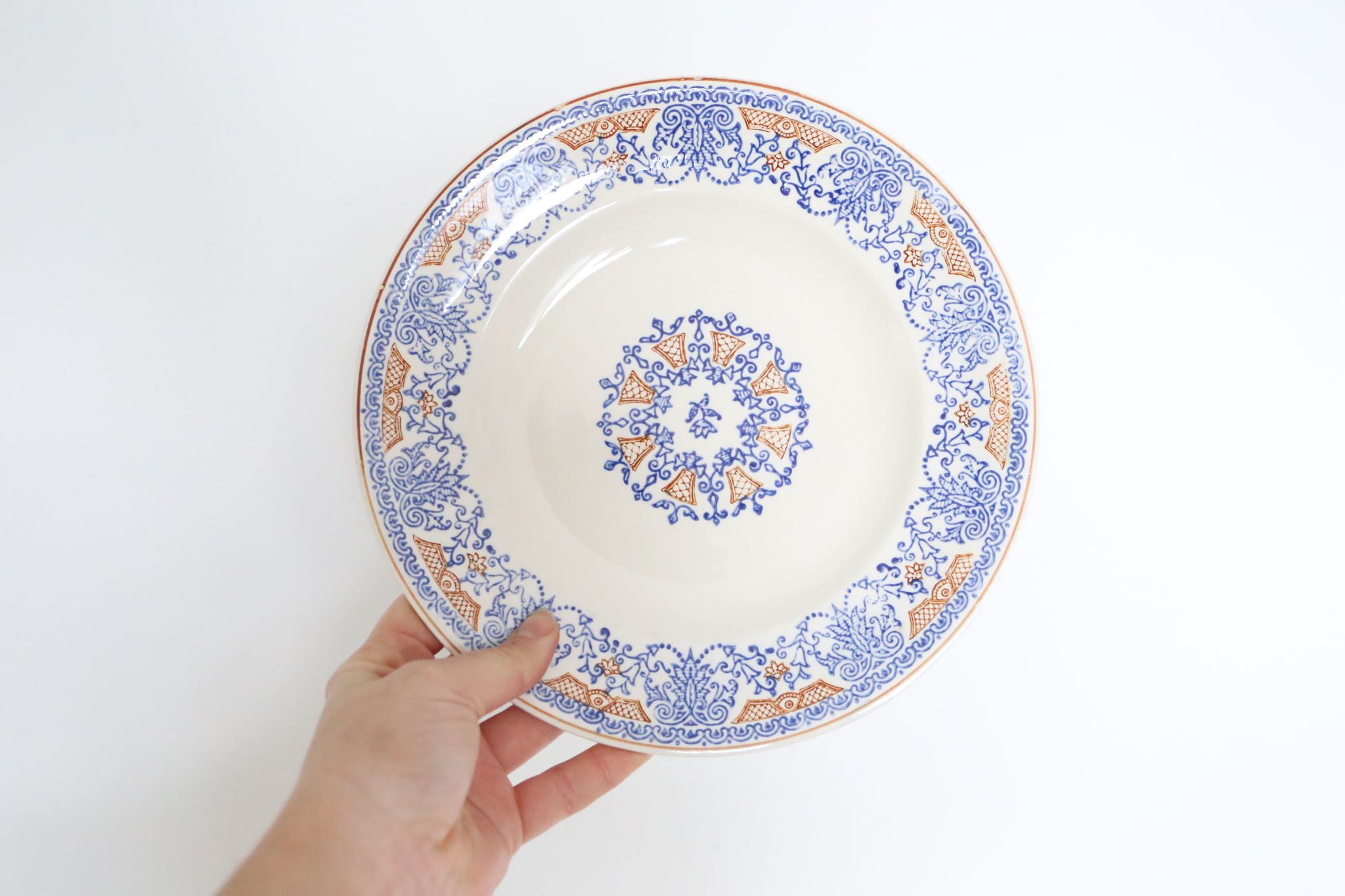 Set of 9 flat plates of Longwy Rouennais motif