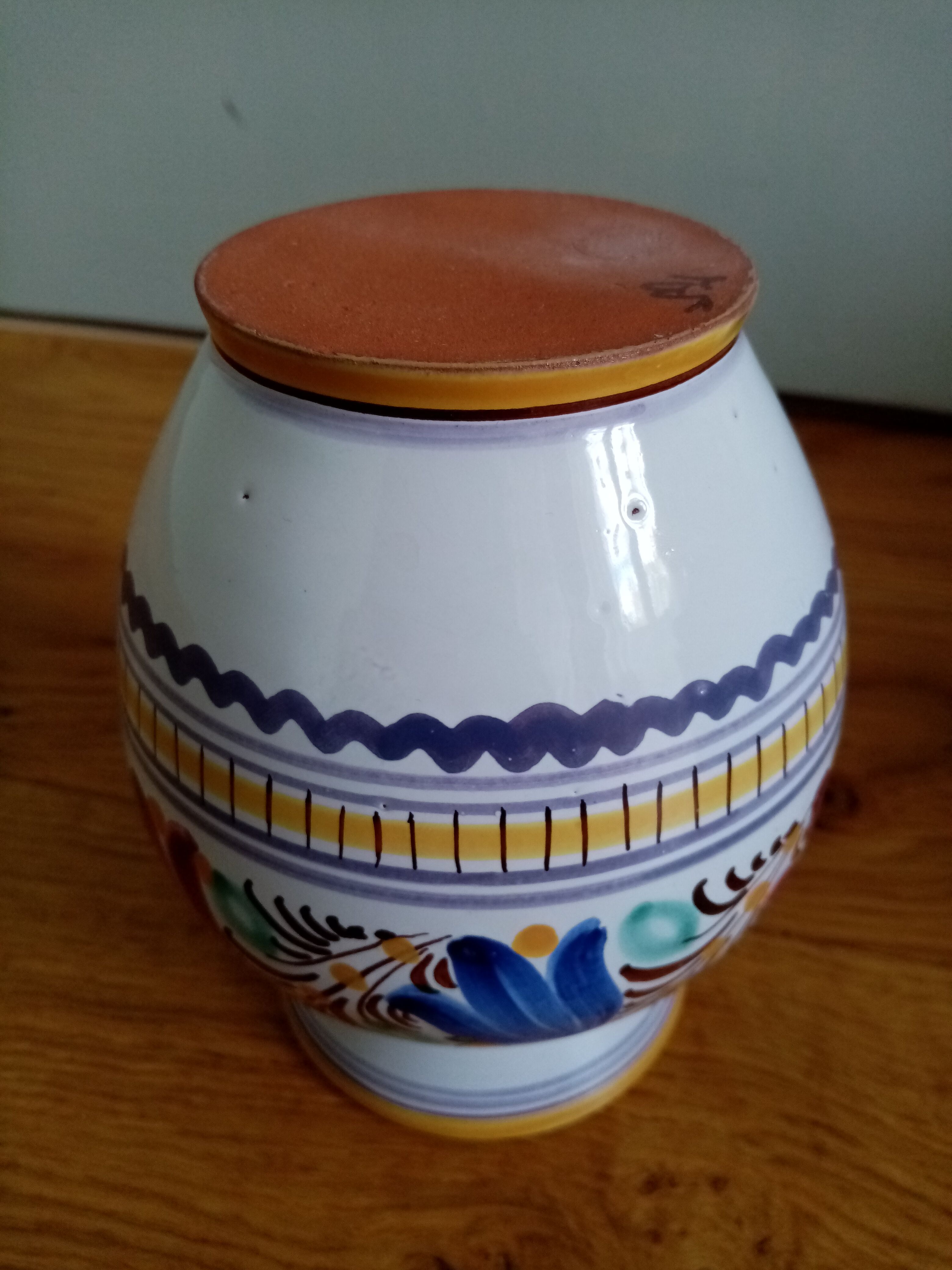 Enamelled ceramic vase with hand-painted décor