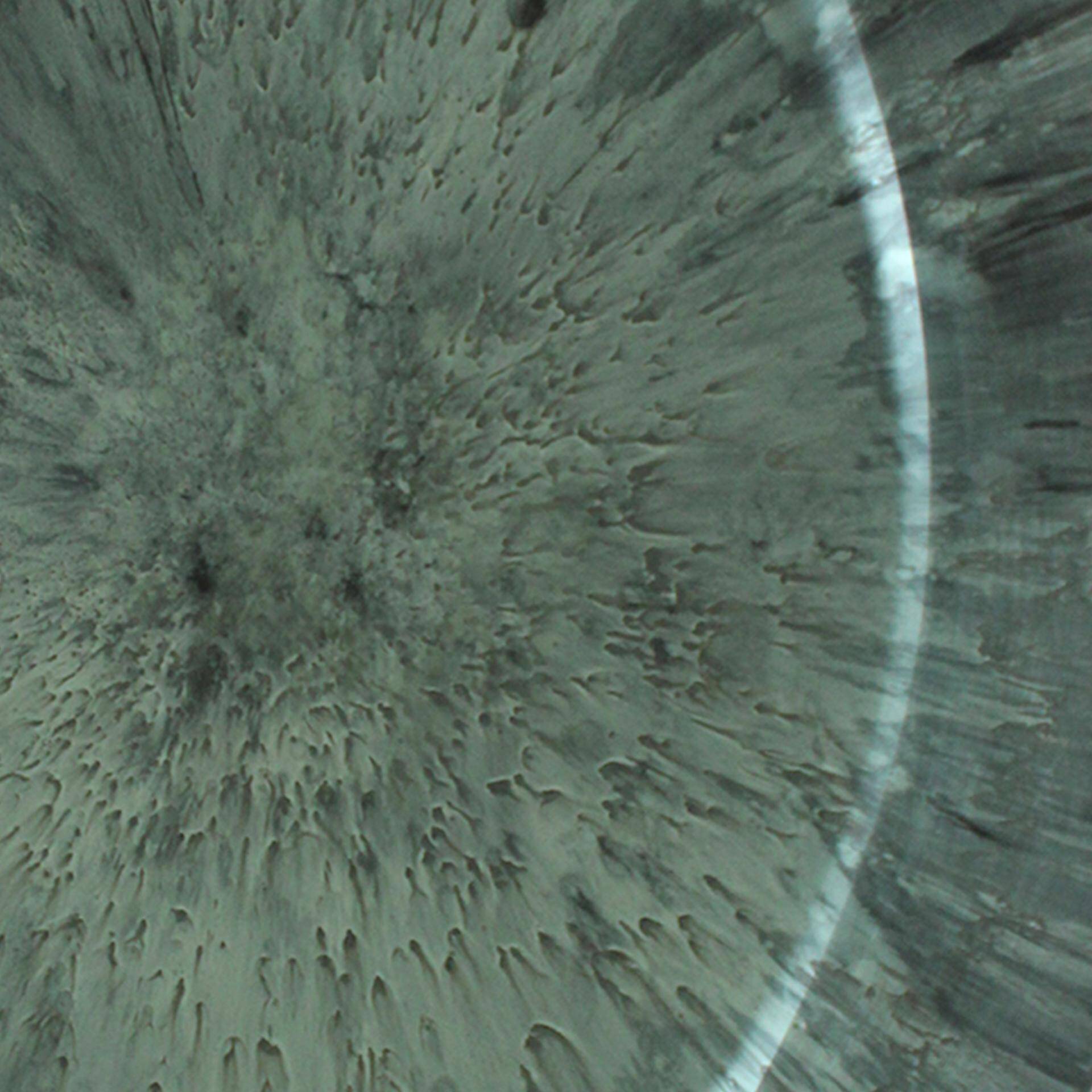 Modern Sculptural Concave Blue Glass Round French Mirror, Unique Piece