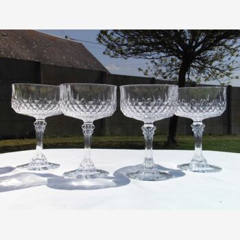 Lot of 4 cups champagne - crystal of Arques - model Longchamps