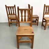Set of 4 pine chairs, 1970s