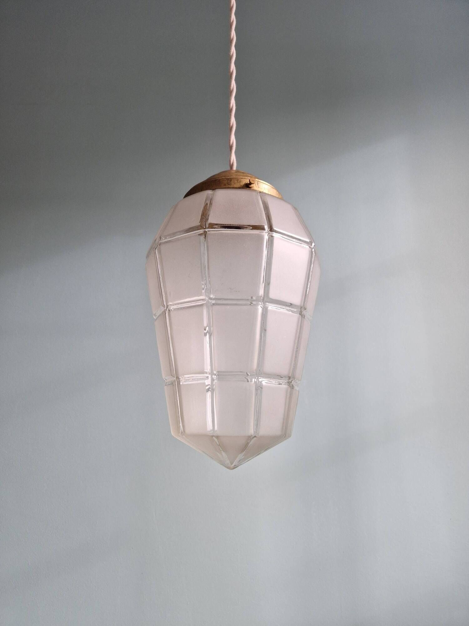 Art Deco pendant light in faceted satin glass, 1920s-30s