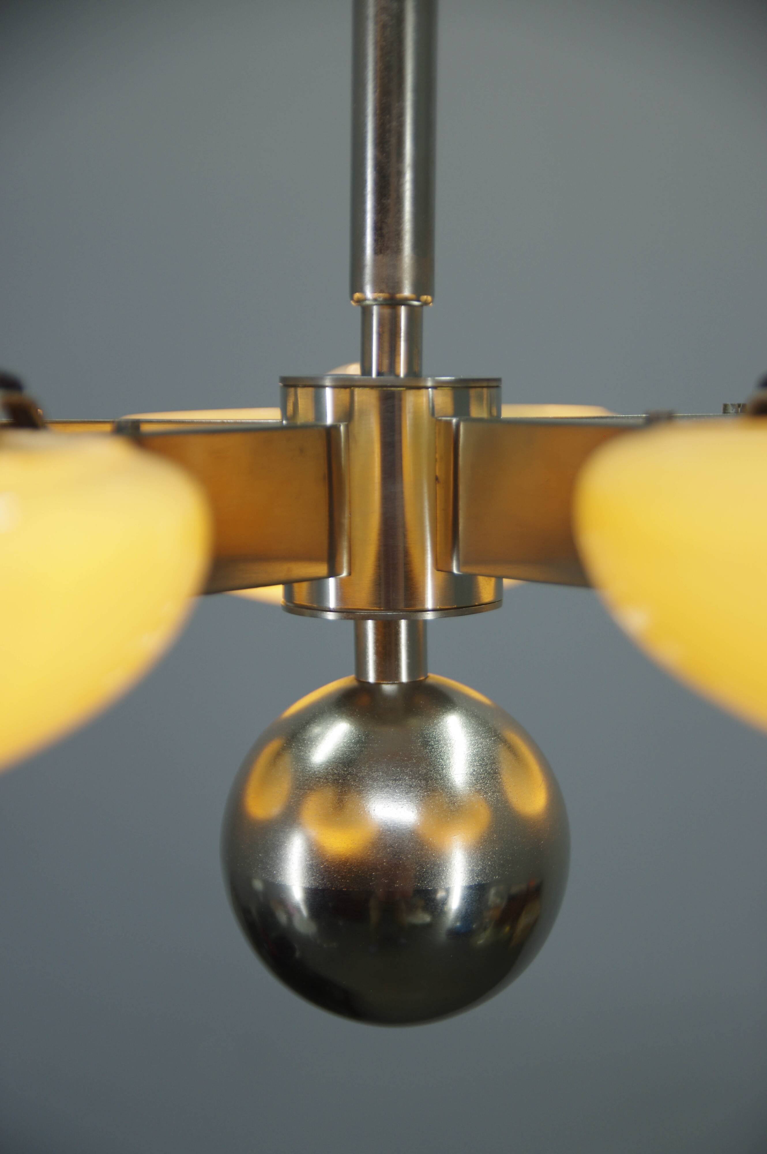 Exceptional Art Deco Functionalist Nickel-Plated Chandelier, 1930s