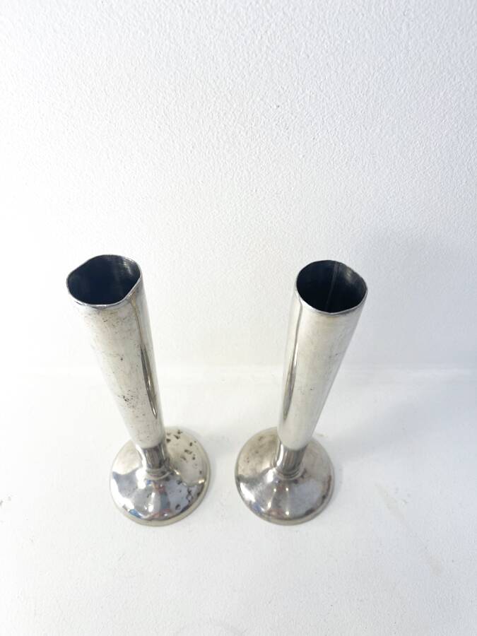 Pair of silver-plated metal candlesticks, 1930