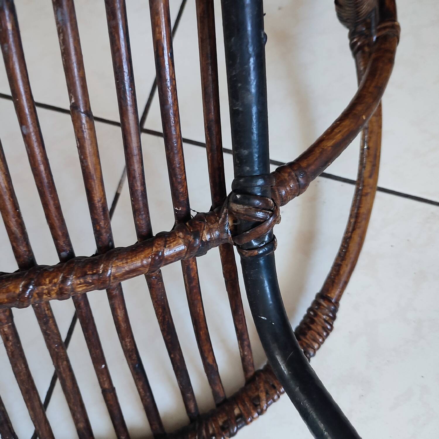 Rattan and metal shell armchair