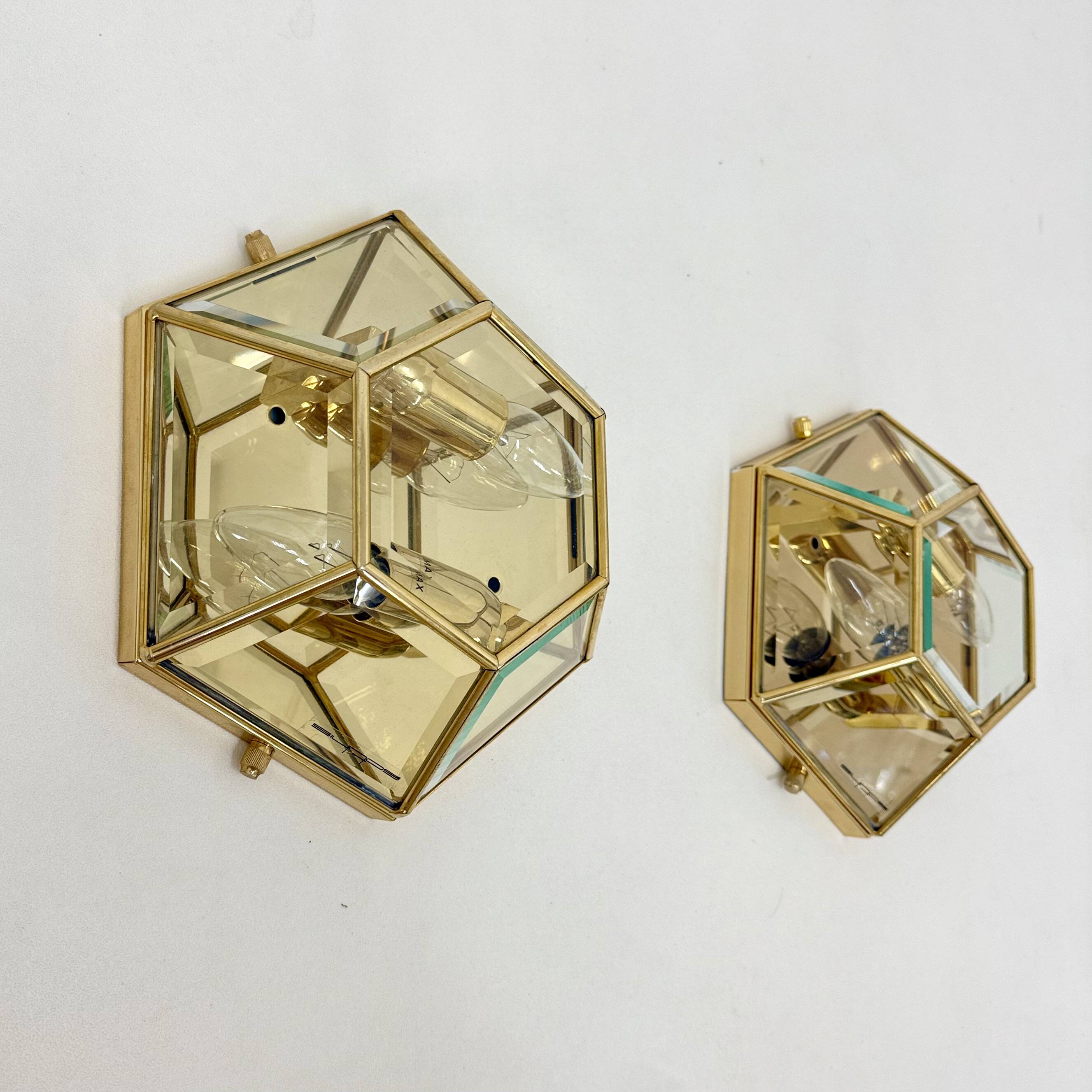 Set of 2 hexagonal wall lamps by Sothis, Italy 1980s