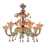 Venetian chandelier in multicolored Murano glass, 6 light arms circa 1920