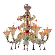 Venetian chandelier in multicolored Murano glass, 6 light arms circa 1920