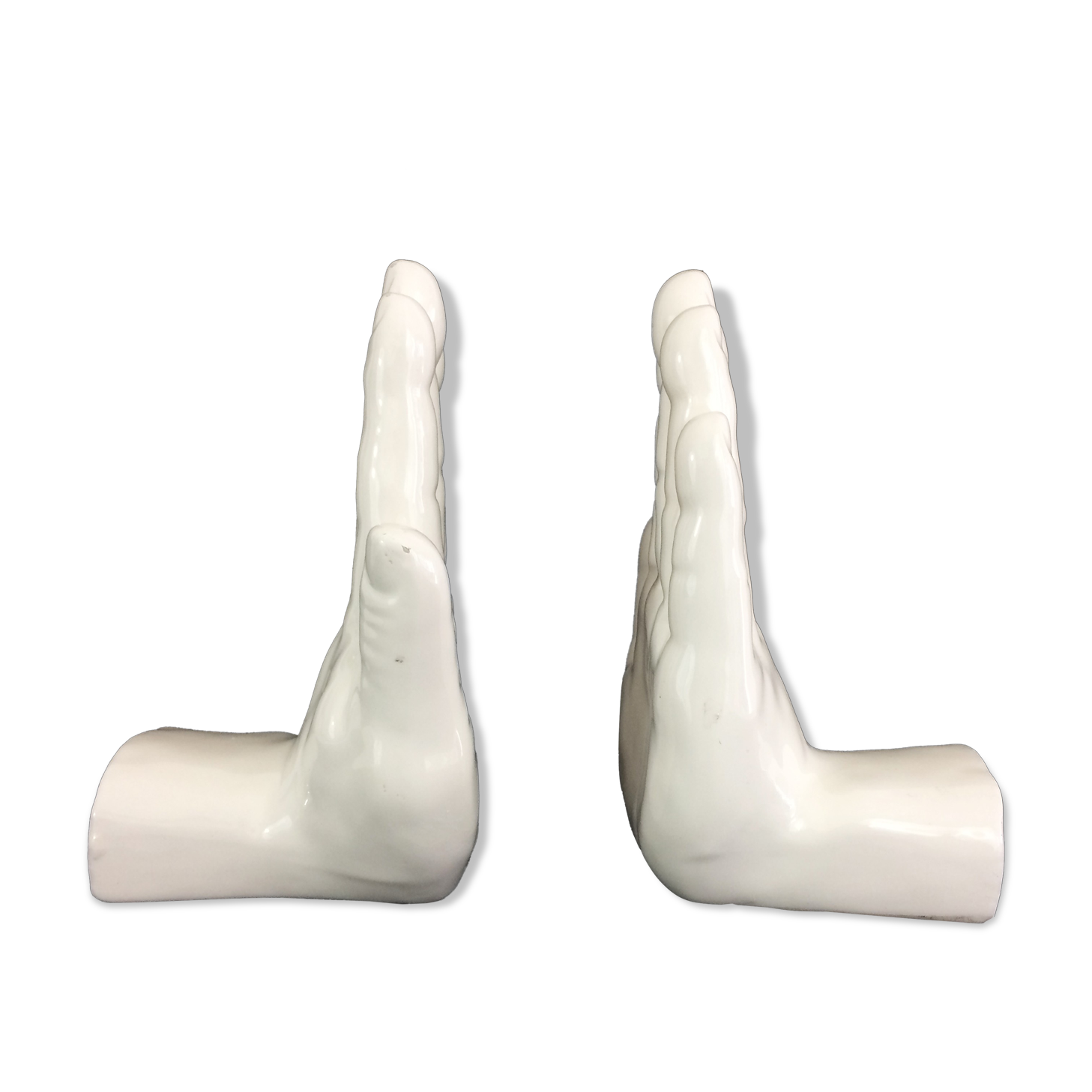Pair of vintage handends in white ceramic to be used to comfort. Year 80