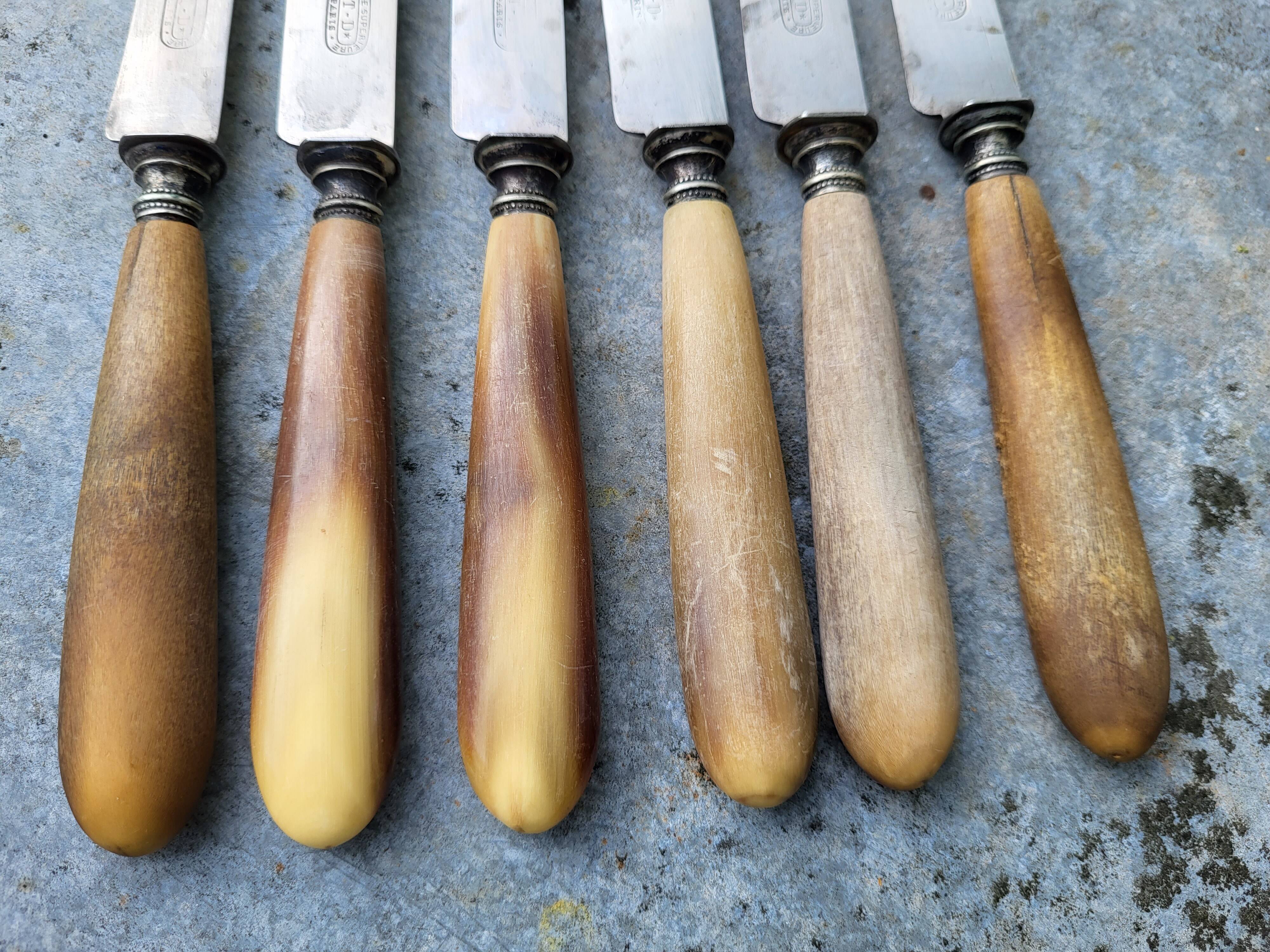 Série de 6 couteaux acier manche corne