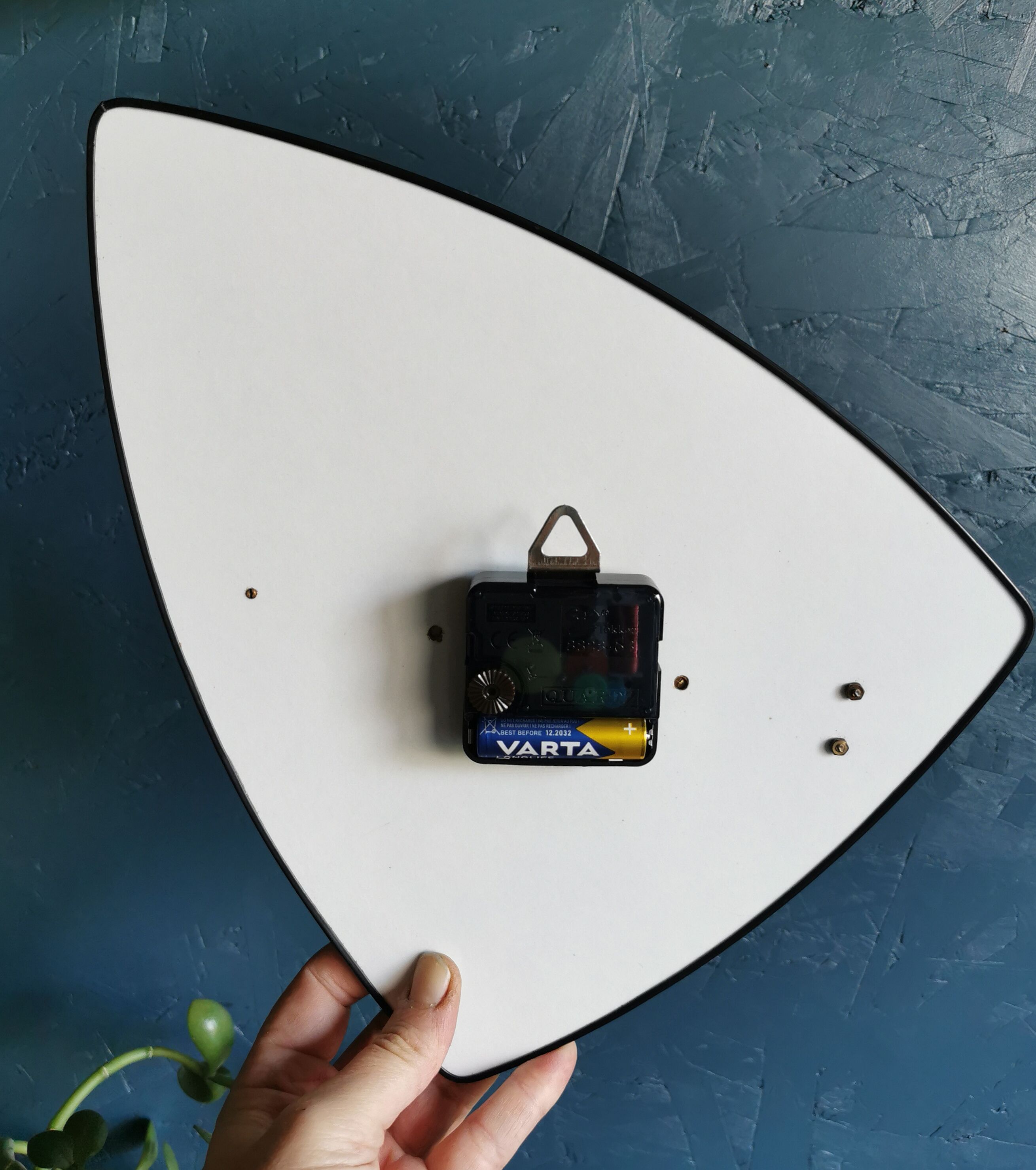 Vintage formica clock asymmetrical silent wall clock "SMI walnut golden lines"