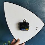 Vintage formica clock asymmetrical silent wall clock "SMI walnut golden lines"