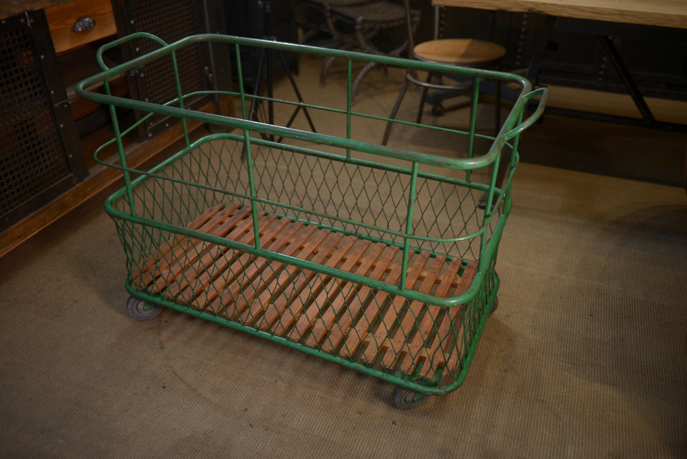 Former factory trolley with wheels from the 1950s
