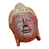 Masque à suspendre visage de bouddha bois polychrome sculpté