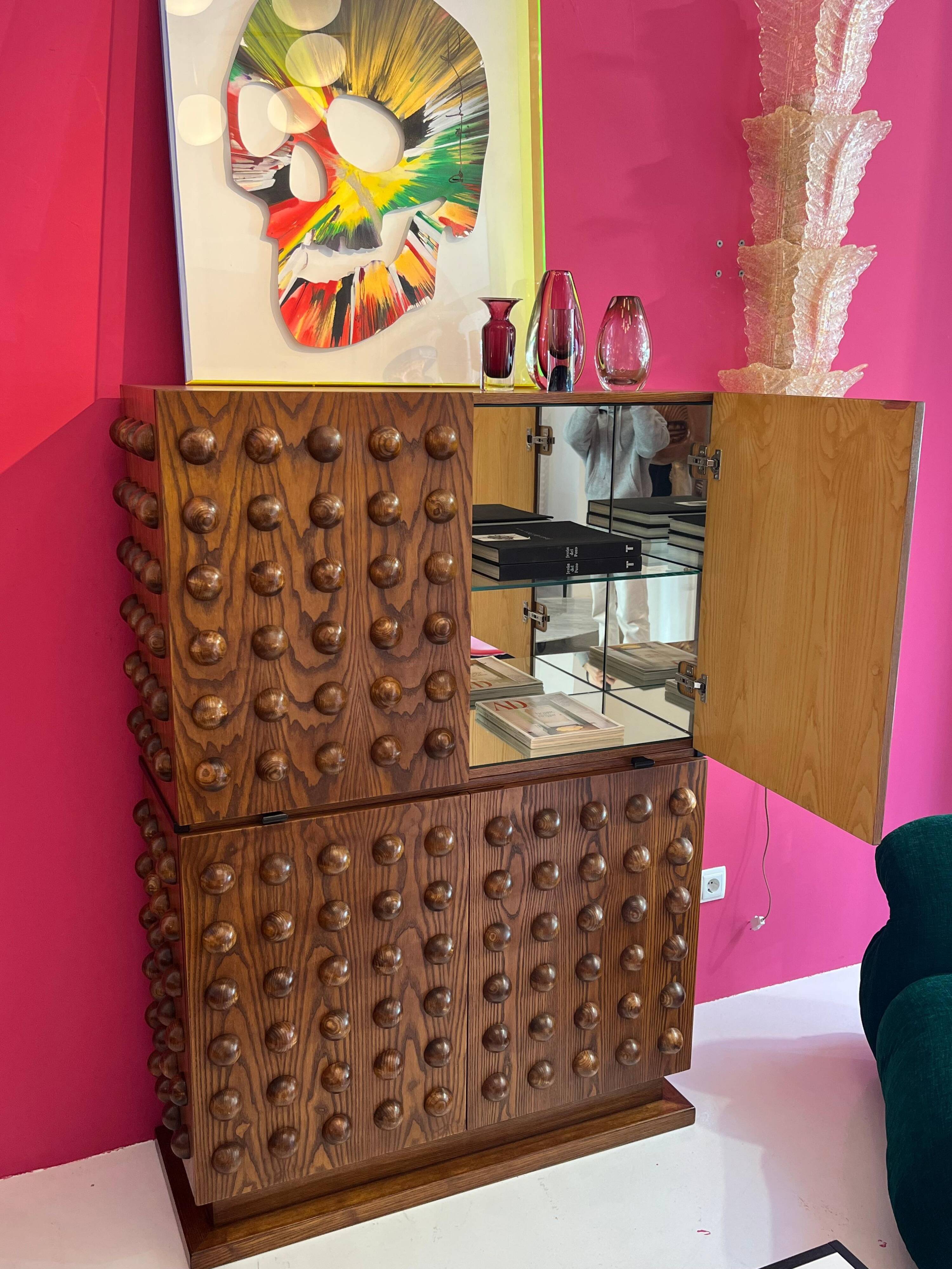 Brutalist Style Italian Dry Bar made of Wood and Glass, Drinks Cabinet