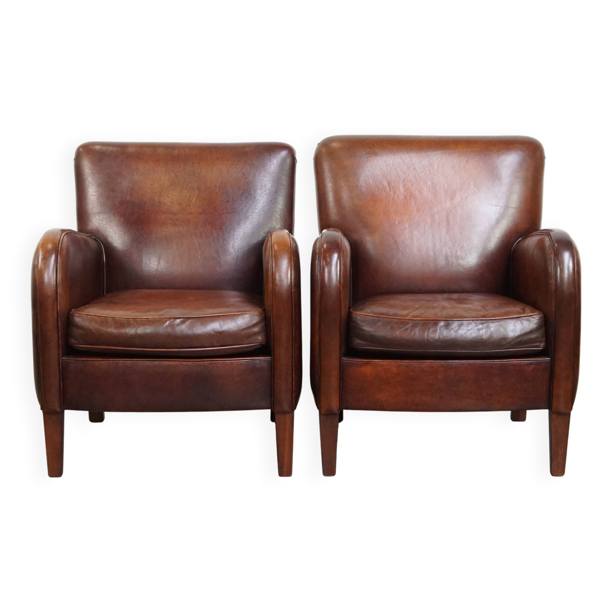 Set of 2 Sheepskin Leather Armchairs
