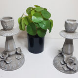 Capodimonte Italian porcelain table candlesticks, late nineteenth, taupe patina