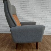 Danish designed armchair 70's, wool, nubuck leather, completely renovated
