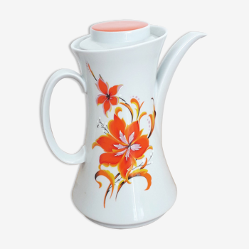 Vintage teapot / coffee maker - Bavarian porcelain - Orange flower décor - 1970