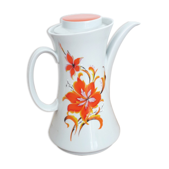 Vintage teapot / coffee maker - Bavarian porcelain - Orange flower décor - 1970