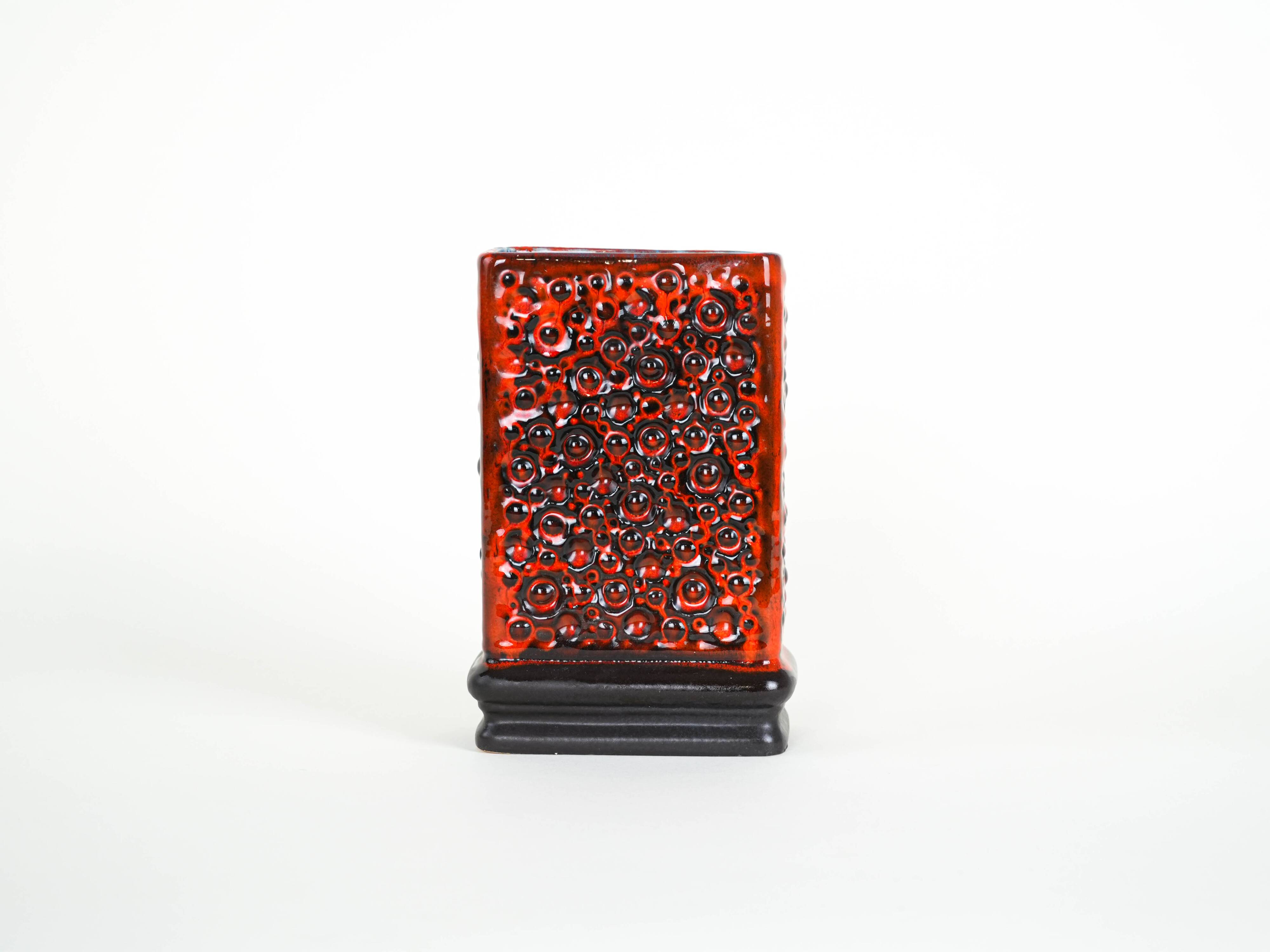 Red vase, Fat Lava, German design, 1960s, made in West Germany