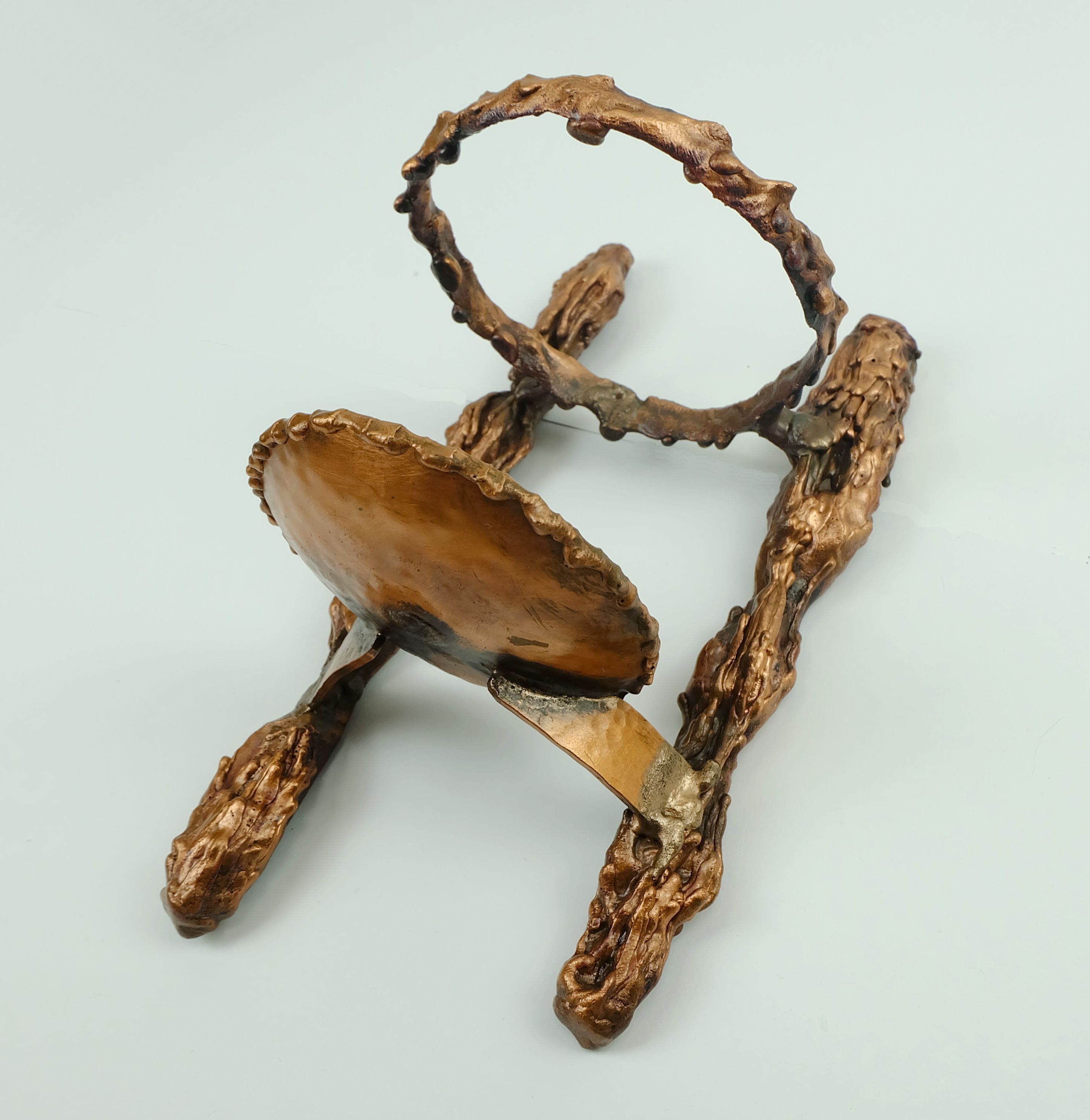 Heavy wall candle holder solid copper 1960s dramatic brutalist style