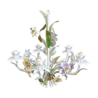 Lustre tole à decor de fleurs